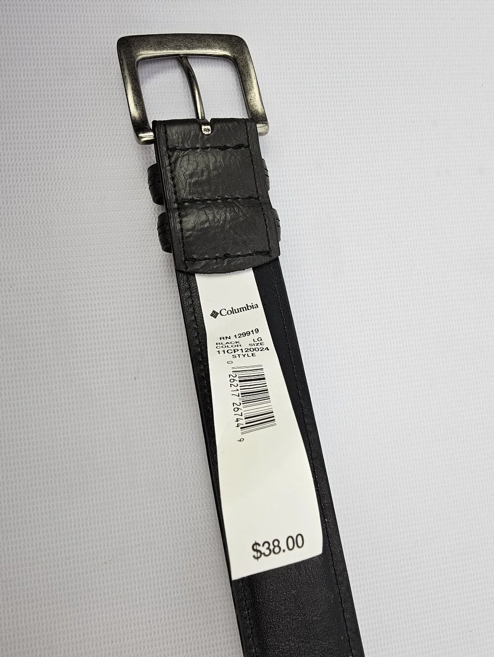 Columbia Men's Goose Lake Black Leather Belt Size Large 38-40